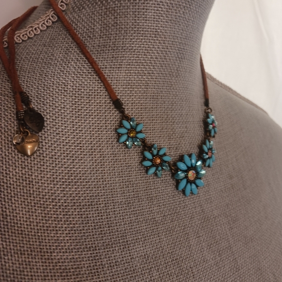 Leather String Rhinestone Necklace - Picture 7 of 11